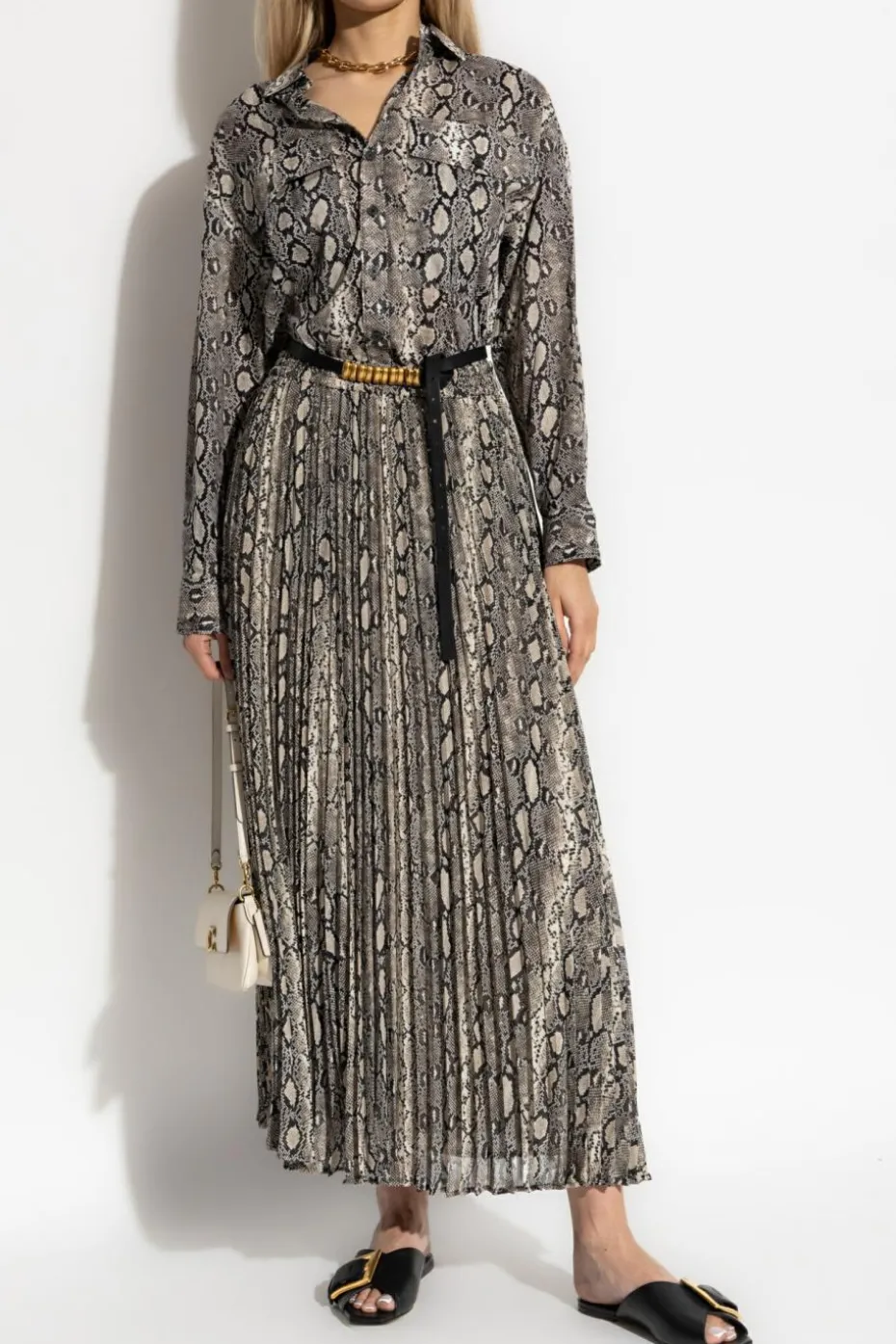 Michael Michael Kors GREY Pleated skirt with animal print