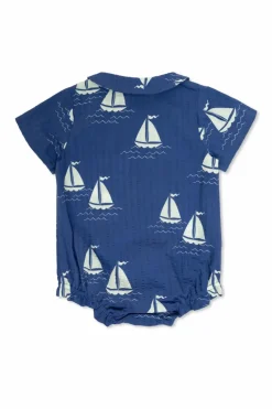 Mini Rodini NAVY BLUE Baby onesie with print