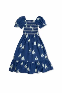 Mini Rodini NAVY BLUE Cotton dress with ruching