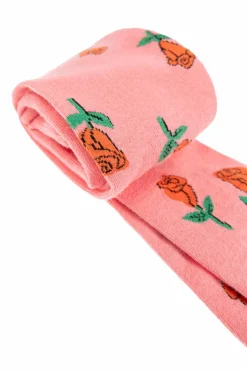 Mini Rodini PINK Cotton tights with floral motif