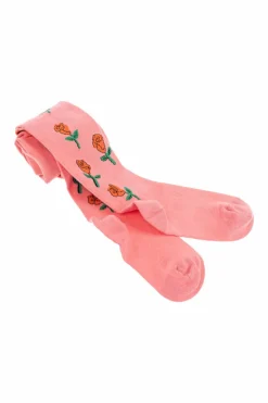 Mini Rodini PINK Cotton tights with floral motif
