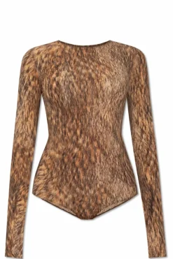 MM6 Maison Margiela BROWN Bodysuit with animal motif