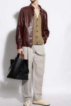 MM6 Maison Margiela BURGUNDY Jacket made of eco leather with a stand-up collar