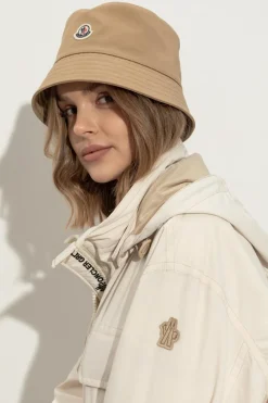 Moncler beige Hat with logo patch