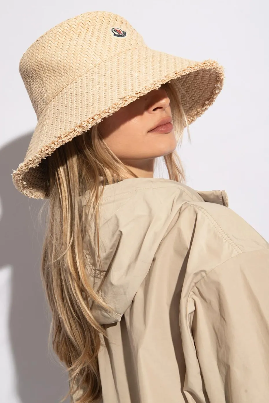 Moncler beige Hat with logo patch