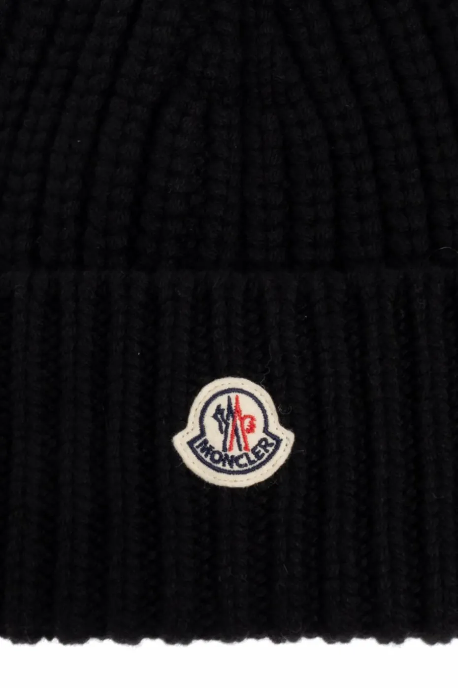 Moncler BLACK Wool beanie with logo patch