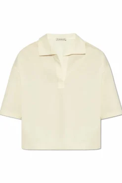 Moncler cream Polo with logo patch