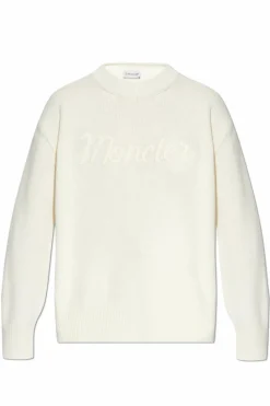 Moncler cream Sweater with Embroidered Logo