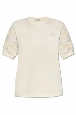 Moncler cream T-shirt with decorative sleeves