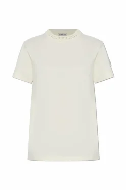 Moncler cream T-shirt with decorative neckline