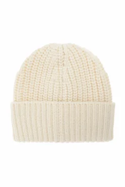 Moncler cream Wool beanie with logo patch