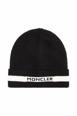 Moncler Enfant BLACK Beanie with logo