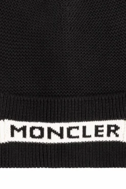 Moncler Enfant BLACK Beanie with logo
