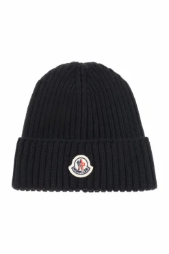 Moncler Enfant BLACK Cap with logo patch