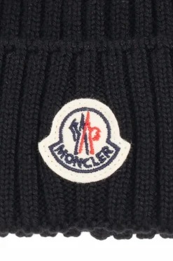 Moncler Enfant BLACK Cap with logo patch