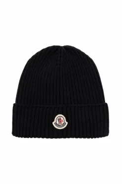 Moncler Enfant BLACK Cap with logo patch