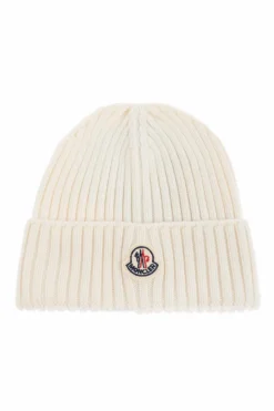 Moncler Enfant cream Cap with logo patch