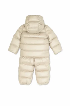 Moncler Enfant cream Down set: jacket and suspenders pants