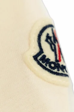 Moncler Enfant cream T-shirt with logo finished with shimmering crystals