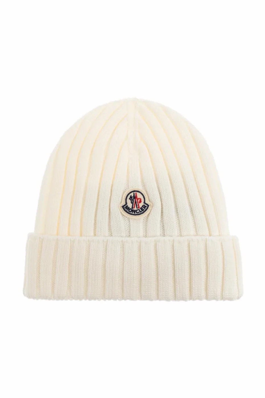 Moncler Enfant cream Wool beanie with logo patch
