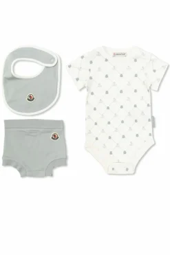 Moncler Enfant GREY Set: Bodysuit, rompers and bib