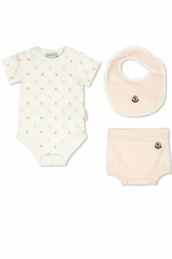 Moncler Enfant PINK Set: Bodysuit, Rompers and Bib