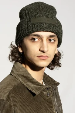 Moncler GREEN Wool beanie with logo patch