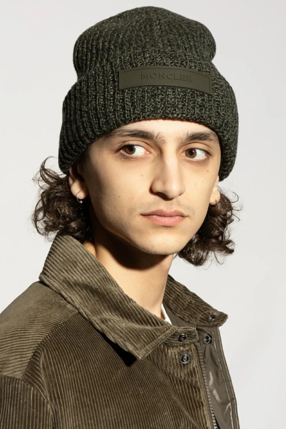 Moncler GREEN Wool beanie with logo patch
