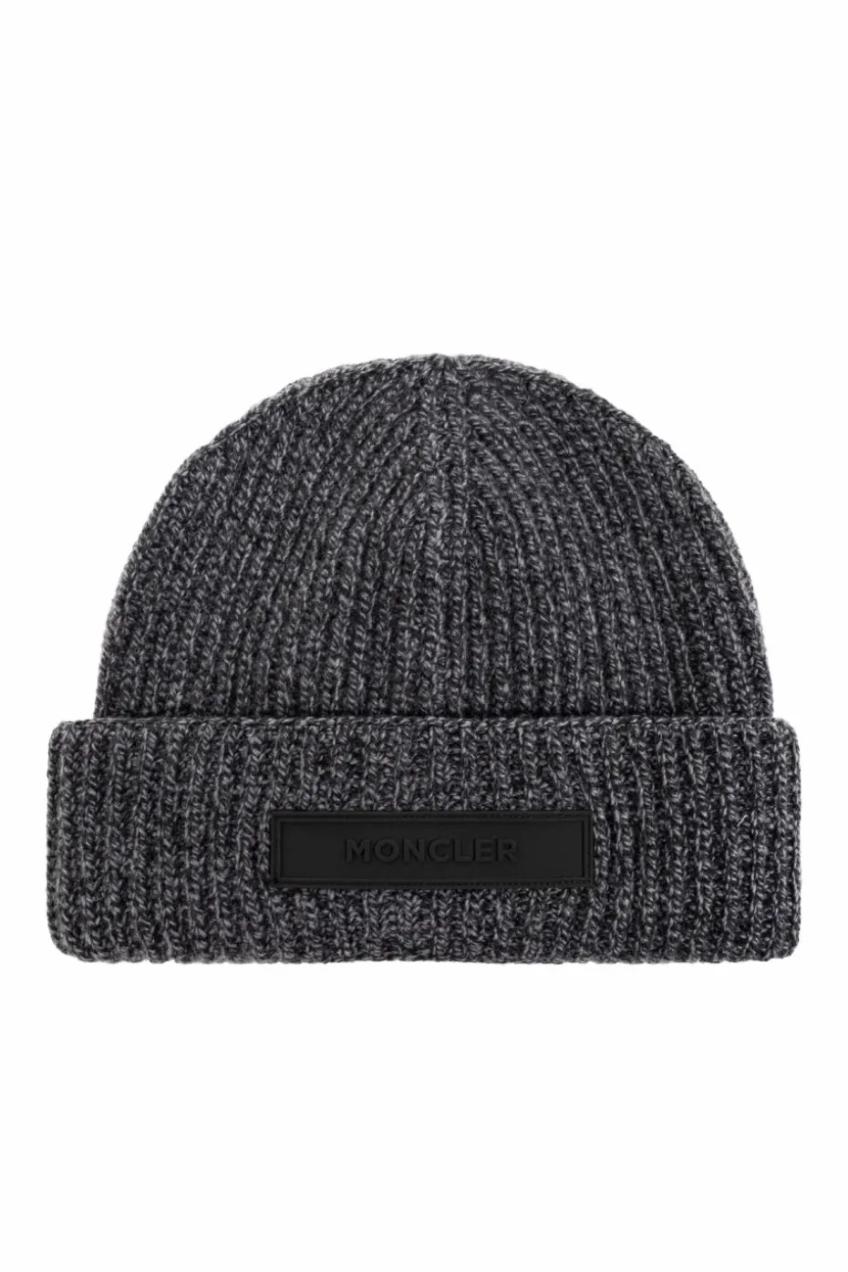 Moncler GREY Wool beanie with logo patch