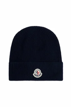 Moncler NAVY BLUE Cotton hat with logo patch