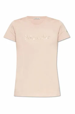 Moncler PINK T-shirt with shimmering appliquƩs