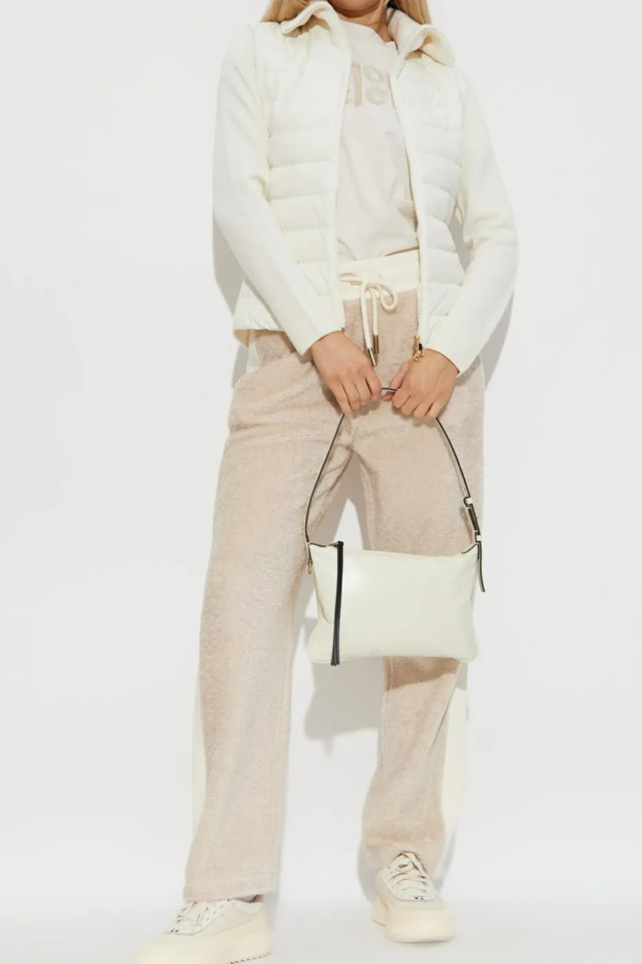 Moncler WHITE Cardigan with stand-up collar