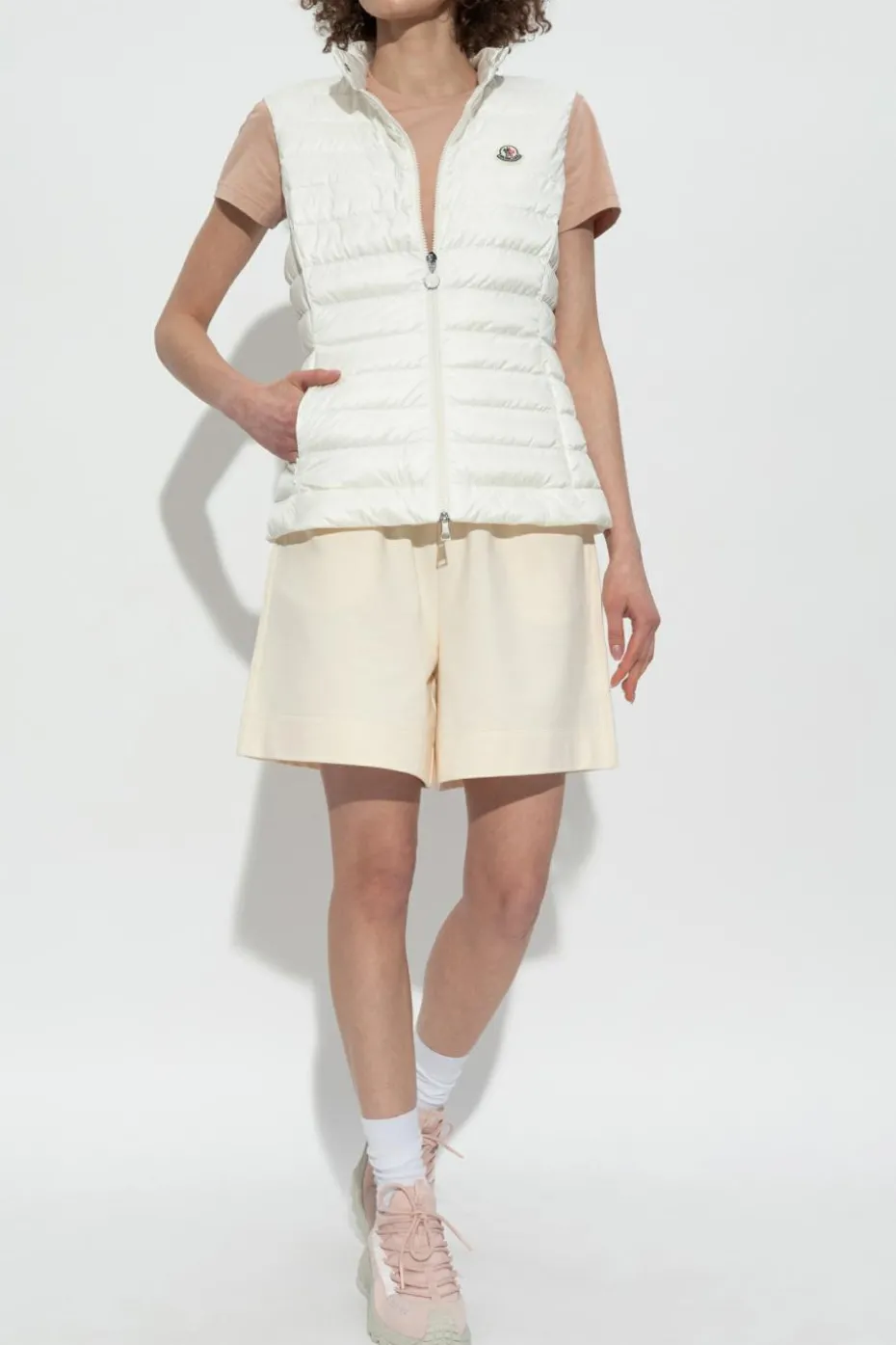 Moncler WHITE Down vest with stand-up collar