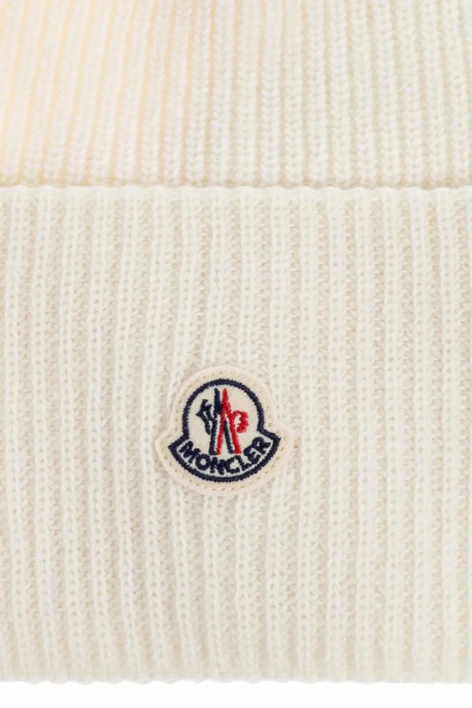 Moncler WHITE Wool beanie with logo patch