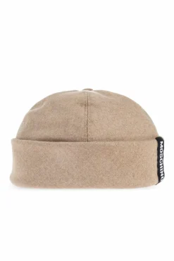 Moschino beige Cotton beanie with logo patch