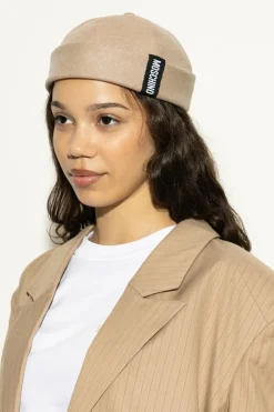 Moschino beige Cotton beanie with logo patch