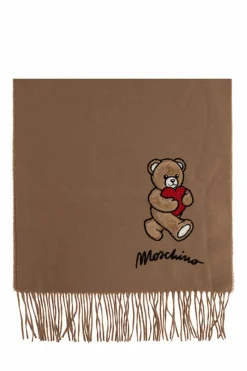Moschino beige Wool scarf with a distinctive teddy bear motif