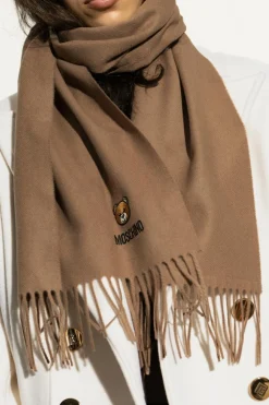 Moschino beige Wool scarf with logo