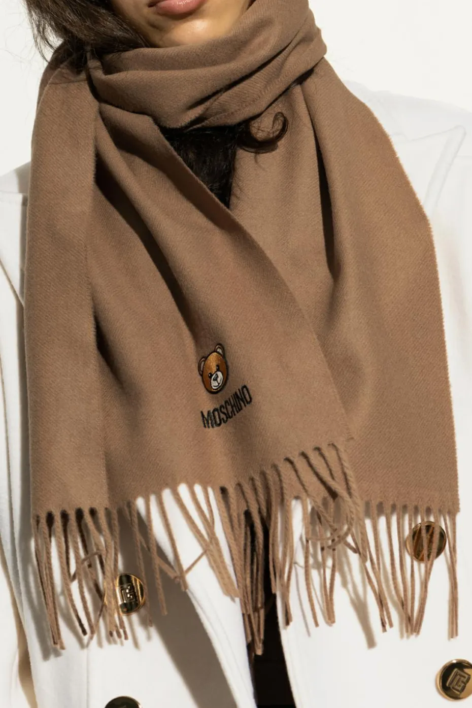 Moschino beige Wool scarf with logo