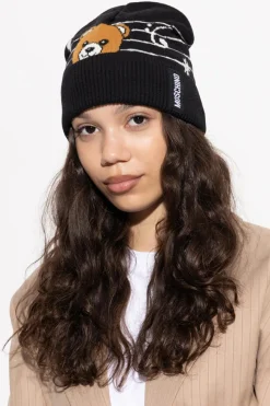 Moschino BLACK Cap with a distinctive bear motif