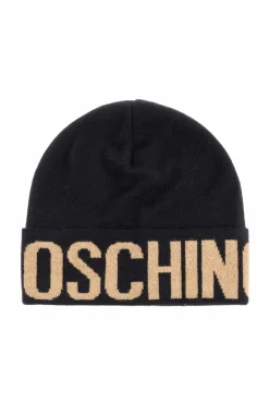 Moschino BLACK Cap with logo and lurex thread