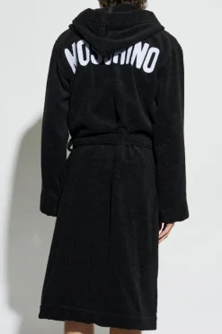 Moschino BLACK Cotton bathrobe with hood