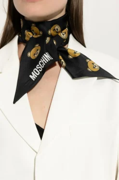 Moschino BLACK Silk scarf with logo