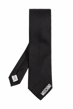 Moschino BLACK Silk tie with logo