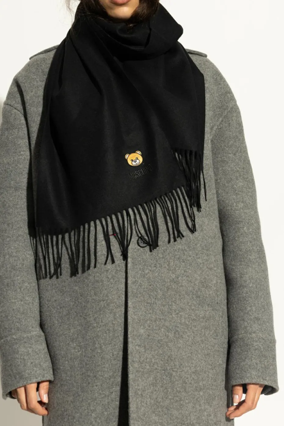 Moschino BLACK Wool scarf with logo