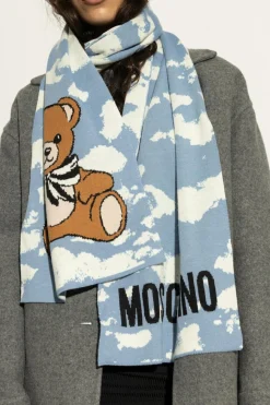 Moschino BLUE Scarf with a characteristic teddy bear motif