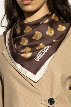 Moschino BROWN Scarf with a characteristic teddy bear motif