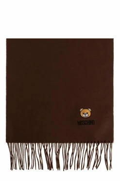 Moschino BROWN Wool scarf with logo