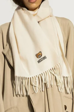 Moschino cream Wool scarf with logo