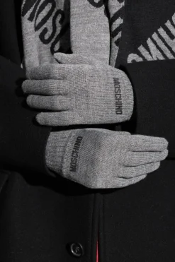 Moschino GREY Gloves with logo